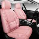 Full Coverage Leather Car Seat Covers Full Set Universal Fit for Most Cars Sedans Trucks SUVs with Waterproof Leatherette in Automotive Seat Cover Accessories (Pink, Front Pair(2 pcs))