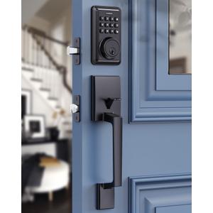 Keyless Entry Door Lock Deadbolt with Handle Set - Front Door Lock Set- Electronic Keypad Deadbolt - Smart Lock -Easy Installation -Matte Black