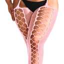 EHSUYAB Women Sexy Fishnet Tights, Suspender Pantyhose With Garter Belt, Stockings Lingerie Outfit Going Out Party Club Rave (Small-Medium, Light Pink)