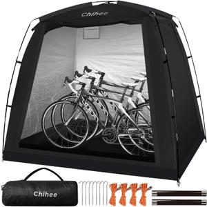 Chihee Bike Covers Shelter Bicycle Storage Sheds Travel Bike Tent Portable Waterproof Bicycle Cover for 2-3 Bikes 2 Doors Outdoor Storage for Motorcycle Garden Tools Lawn Mower All Seasons Easy Setup (Black)