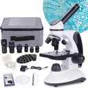 BEBANG Monocular Microscope for Adults Students,40X-2000X Magnification, Dual LED Beginners Kids Microscopes with Science Kits, Phone Adapter, Carrying Case, AC Adapter,15 Slides for Lab Class Study