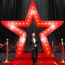 Preboun 10 ft Movie Night Party Decorations Inflatable Large Blow up Star Sign with LED Light Inflatable Arch Kit Light Star Blow up Sign for Movie Night Party Carnivals Birthday Decoration (Red)