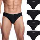 wirarpa Men's Underwear Modal Microfiber Briefs No Fly Covered Waistband Silky Touch Underpants 4 Pack (Black, L)