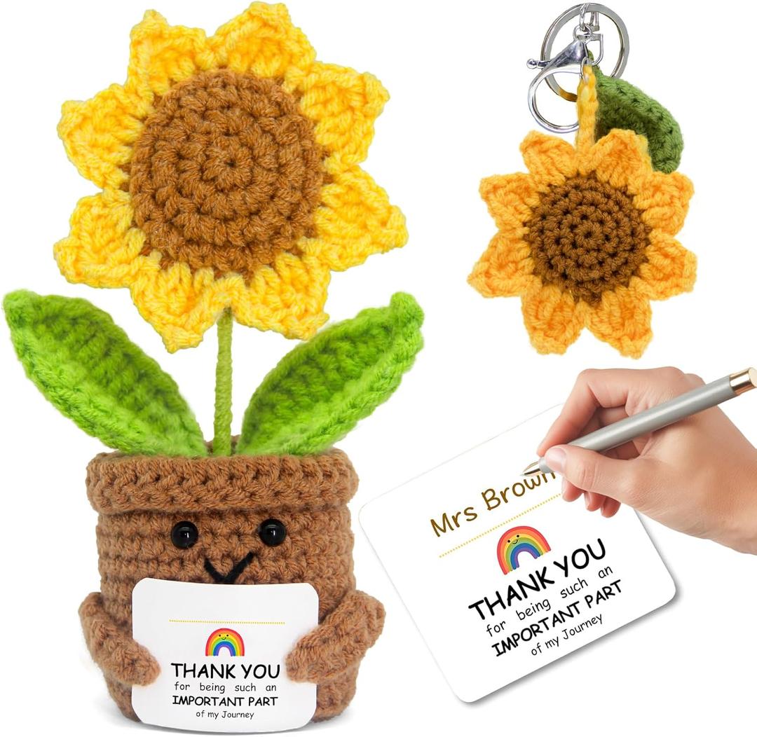 2 x Crochet Sunflowers Teacher Gifts, Personalized Thank You Gifts for Women Men Teachers Coworkers Thanks You Gifts Teacher Gift Crochet Doll Office Decor Back to School