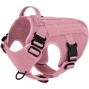 ICEFANG Tactical Dog Harness,X-Large Size, 2X Metal Buckle,Working Dog MOLLE Vest with Handle,No Pulling Front Leash Clip,Hook and Loop Panel (Pink, XL (Pack of 1))