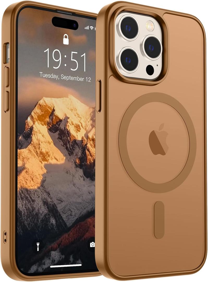 SUPFINE Magnetic for iPhone 14 Pro Case (Compatible with MagSafe) (Military Grade Drop Protection) Translucent Matte Shockproof Phone Cover,Brown