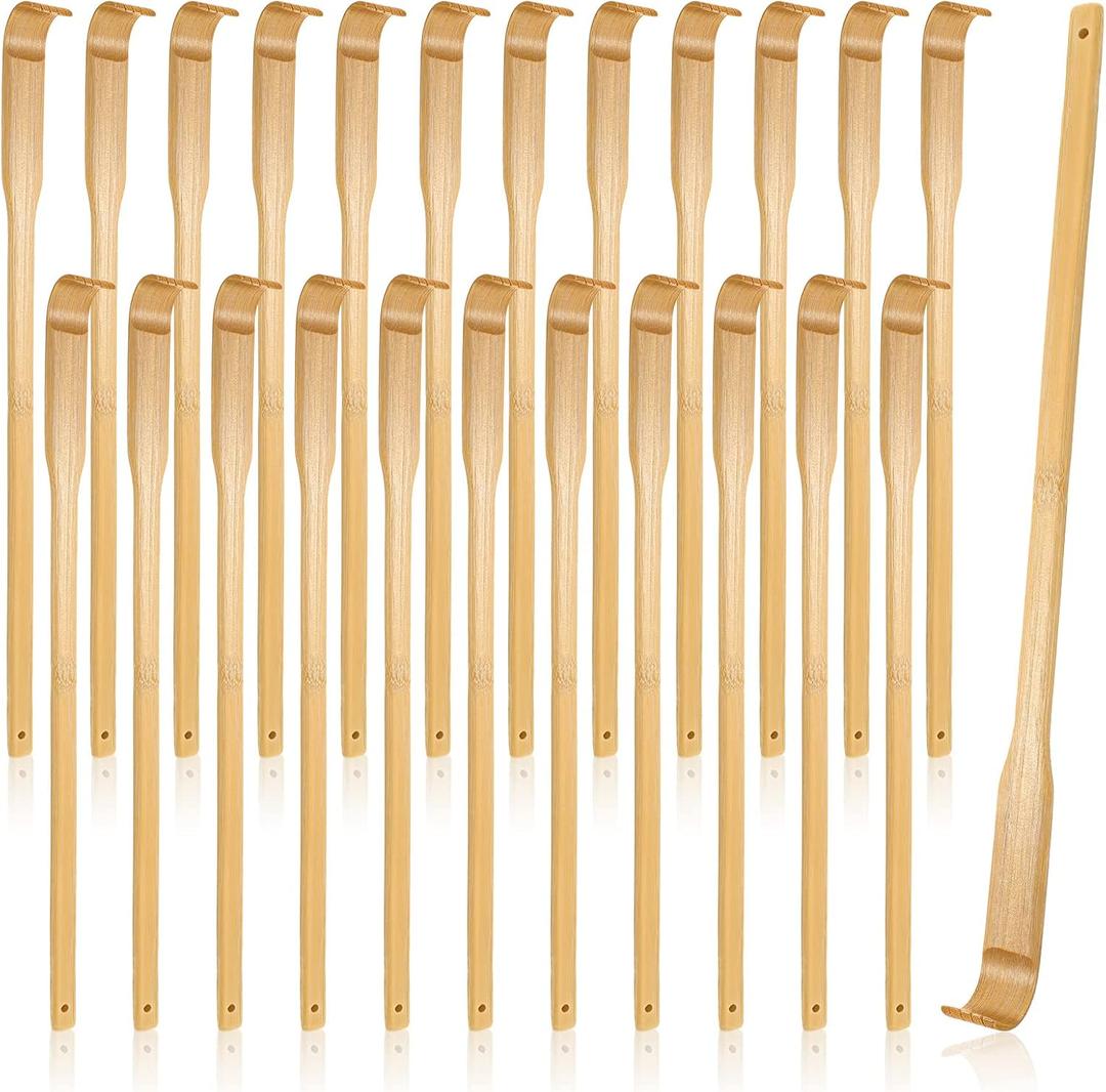 Yinkin 24 Pieces Bamboo Back Scratcher Bulk Long Manual Back Massager Traditional Wooden Back Scratcher for Itching Relief and Body Massage Elderly Men Women Christmas Gifts for Nursing Home
