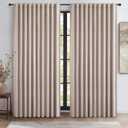 Extra Wide 70 Inch Blackout Curtains 96 Inches Long for Living Room, Rustic Boho Room Darkening Textured Linen Pleated Dining Room Insulated Ceiling Track Window Drapes 70"W x 96"L 2 Panels