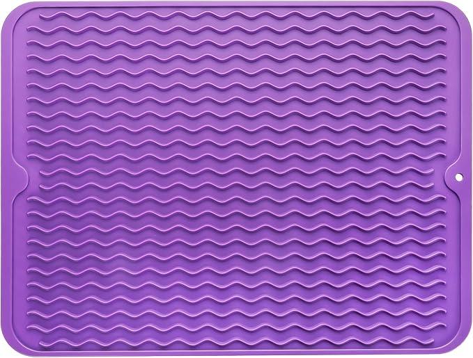 Silicone Dish Drying Mat for Multiple Usage,Easy clean,Eco-friendly,Heat-resistant Silicone Mat for Kitchen Counter or Sink,Refrigerator or Drawer Liner Purple, 23 x 17
