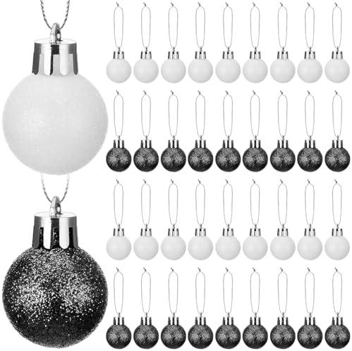 Mini Glitter Christmas Ball Ornament - Xmas Tree Decorations - Plastic Hanging Balls for Christmas Tree Holiday Decor (Black, White)