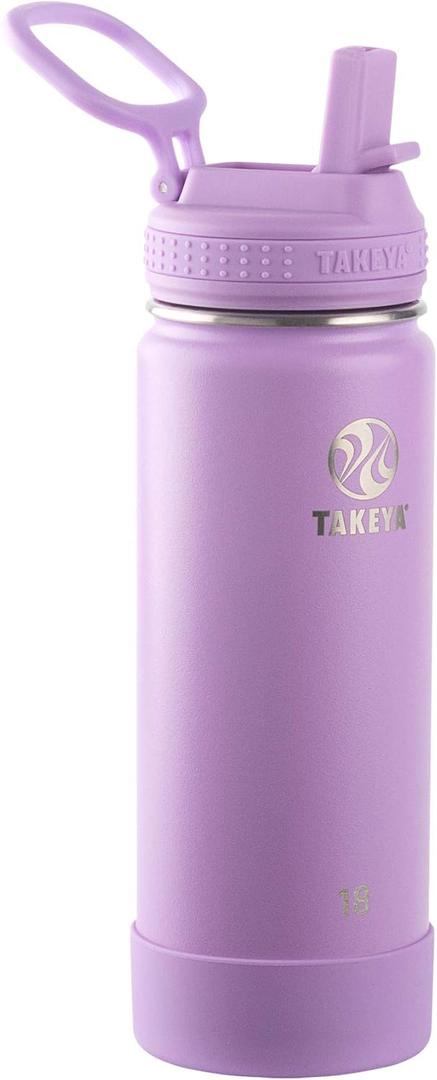 Takeya Actives 18 oz Water Bottle with Straw Lid - Double Wall Stainless Steel Insulation - Dishwasher Safe & BPA-Free - Removable Bumper - Lilac