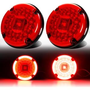 2Pcs 7" inch Round Halo Transit Bus Tail Lights 72 LEDs Stop Brake Turn Signal Running Lights Tail light w/Surface Mount Gasket Waterproof Sealed IP67, RV Camper for DC10-30V(Red Lens_Red Light)