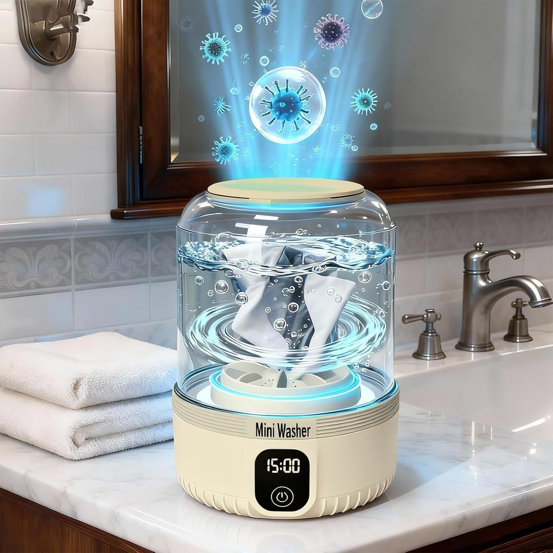 Underwear Washing Machine,2025 Upgrade Mini Washer Deeply Cleans Small Laundry Items, Socks, Underwear, Baby Clothes,Portable Washing Machine is Suitable for, Apartments, Hotels, Travel, Beige