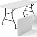 Folding Table 6ft - Heavy Duty Plastic Table with Handle, Foldable & Portable, Fold-in-Half Utility Tables for Outdoor, Dining, Wedding, Events, Indoor, Picnic, Camping, Party (White)