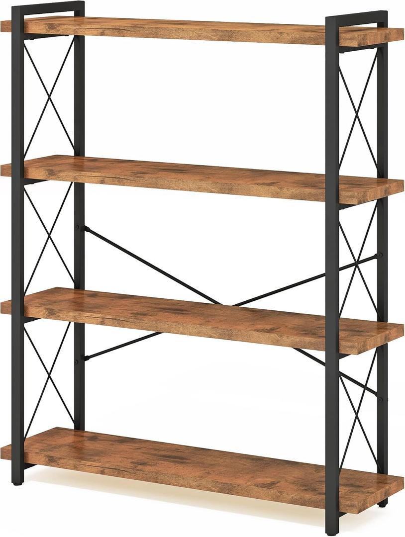 HCHQHS Bookshelf, 4-Tier Industrial Bookcase, Rustic Open Book Shelf, Freestanding Tall Bookshelves with Metal Frame (4-Tier (35.8"W x 51.2"H))