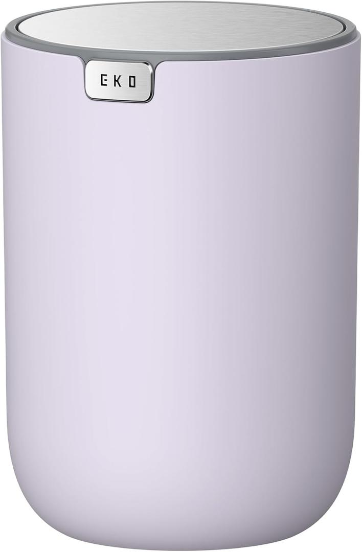 EKO Fandy 0.4 Gal/1.5L Mini Tabletop Trash Bin with Swing-Lid, Desktop Trash Can for Bathroom Countertop, Vanity, Coffee or Office, Small Garbage Bin (Lavender)