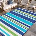 Outdoor Patio Plastic Rug Waterproof - Outdoor Rugs for Camper Outside, Rv, Porch Deck Rug Clearance, Area Carpet for Outside, Balcony, Patio Decor, Blue & Green, 5x8 ft