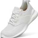 ATHMILE Womens Walking Shoes Lightweight Men Tennis Shoes Slip On Memory Foam Casual Sneakers for Gym Travel Work Outdoor Road (White)