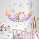 Unicorn Wall Decals for Girls Room - Fantastic Unicorn Wing Flower Vinyl Wall Stickers for Kids Baby Nursery Girls Bedroom Decor
