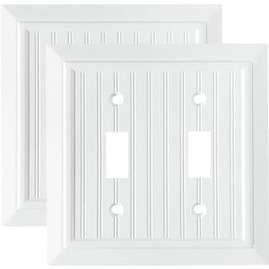 Pure White Classic Beadboard Wall Plates,Light Switch Covers,Electrical Outlet Covers, Switch Plates of Various Combination, Nature Bamboo Fiber Wall plate (2 Gang Toggle 2 Pack)
