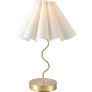 Pleated Table Lamp, Table Lamp for Bedroom, Bedside Lamps for Nightstand with Linen Lampshade, Modern Lamp for Bedroom Home Office Decor (Gold)