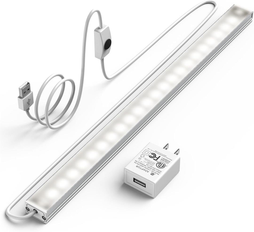 ASOKO Under Cabinet Led Lighting, 12 Inch Light Strip Bar,Daylight White 5000K Dimmable Plug in USB Light, Small Thin Led Under Counter Lighting for Kitchen/Room/Shelf/Desk/Display Case -2Pack