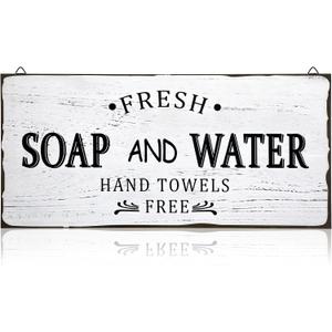 Jetec Farmhouse Bathroom Decor, Fresh Soap and Water Sign Vintage Bathroom Wood Plaque Rustic Wall Decor for Wall Art Decoration Restroom(Classic)