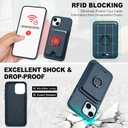 TUCCH Case for iPhone 15 Plus with Detachable Card Wallet, [Magnetic Wireless Charging] Slim RFID Blocking Finger Ring Grip Kickstand, PU Leather Protective Cover Compatible with iPhone 15 Plus, Blue