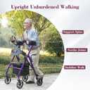 Upright Rollator Walker, Heavy Duty Stand Up Walkers for Seniors with Seat and Reversible Backrest, Foldable Standing Rollator with 8" Anti-Slip PU Wheels, Purple