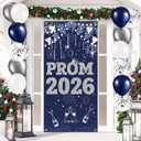 Prom Send off Decorations 2026 Door Banner, Royal Blue and Silver Prom Banner with Balloons, Front Porch Send Off Sign 2026 for High School College Graduation Party Decor