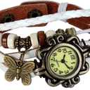 JewelryWe Women Bohemia Bracelet Watch Vintage Classic Fashion Weave Wrap Around Quartz Wristwatch with Adjustable Leather Weave Strap - for Summer Beach Daily and Office