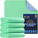 4 Pack 36” x 54” Extra Heavy Absorbency Washable Underpads, Waterproof Quick Drying Nursing Incontinence Reusable Washable Bed Pee Pads for Dogs, Diaper Changing & Adults, Green