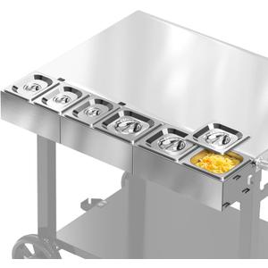 Pizza Topping Station for Pizza Oven Table, Stainless Steel Pizza Container with 6 Seasoning Containers with Lids, for Prepping Ingredients and Toppings, Oven Accessories Outdoor (35.8inch)