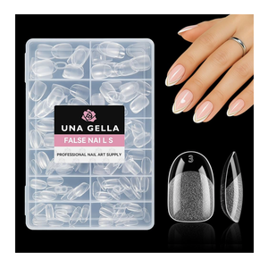 UNA GELLA Short Oval Round Nail Tips, Pre Etched Short Oval Gel Nail Tips Soft Gel Full Cover Press on Nails for Nails Extension Art DIY Salon 216Pcs 12 Sizes