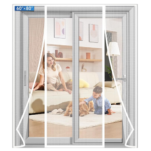 LONGEAS Magnetic Screen Door Upgraded PET Mesh Stronger Than Fiberglass and Polyester,Hands Free,Keeps Bugs Out,Pet & Kid Friendly,Suitable for Sliding Door,Large Patio Door and French Door60''x80''