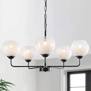 5 Light Globe Chandelier, Mid Century Modern Chandeliers for Dining Room, 28.35" Large Vintage Milk White Glass Pendant Light,Hanging Sputnik Ceiling Light Fixture for Bedroom Living Room Kitchen, E26