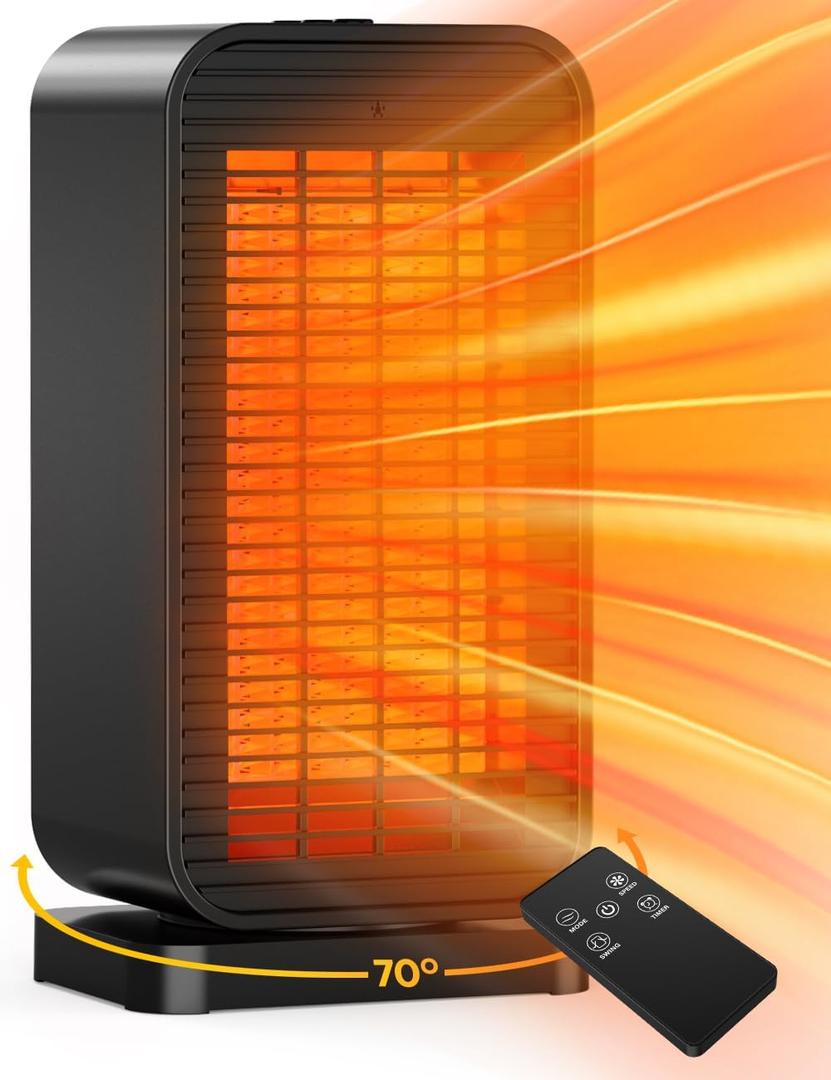 Outdoor Heaters for Patio w/2 Modes&2 Heat Levels, 1S Heating 1200W PTC Ceramic Electric Heater, Overheat&Tip-over Protection, Remote, 70 Swing Space Heater for Indoor Use Large Room Garage