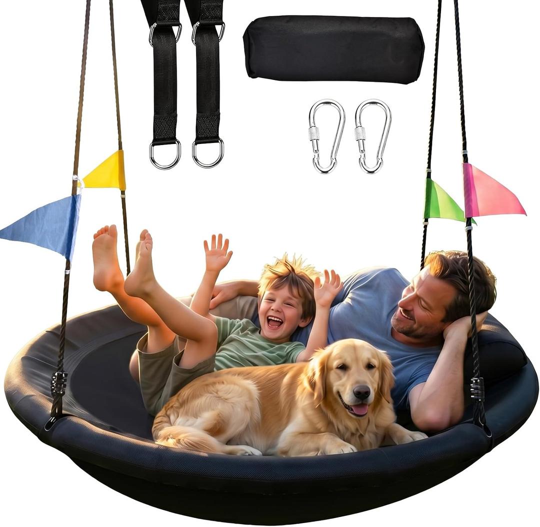 48 Inch Saucer Swing, Nest Swing with Deep Seat & Soft Pillow, 900LBS Capacity Tree Swing, Heavy-Duty Steel Frame & Waterproof 900D Oxford Fabric, Easy Setup Outdoor Swing for Backyard