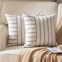 Caflife Boho Throw Pillow Covers 18x18 Set of 2 Soft Farmhouse Decorative Couch Pillow Cases Grey Striped Pillow Covers Neutral Cushion Covers for Sofa Bed Living Room Home Decor