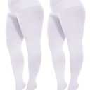 Citystl 2 Pairs Plus Size Tights for Women, 80D Opaque White Tights, Solid Color Soft Microfiber(White-5XL/6XL)