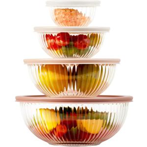 Freshmage Glass Mixing Bowls with Lids Sets, 4 Packs Glass Bowls with Lids for Kitchen Baking, Meal Prepping and Salad, Bpa Free and Dishwasher Safe Serving Bowls, 0.2/0.5/1.1/2.1, Large