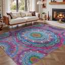 Arenarug Meditation Indoor Outdoor Rug 8x10 ft Mandala Pattern Rug Boho Style,Yoga Meditation Mat Picnic Rug for Patio Living Room Porch Garden Deck Backyard Easy to Clean Non Shedding Non-Slip