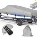 5-ply 1200D Boat Cover with Storage Bag & Widened Straps for Trailering & Mooring Fits 14-16ft Bass Boat, V-Hull, Tri-Hull Runabout Pro-Style Fishing Boat - Waterproof Anti-uv and Breathable (Length 14'-16', Beam width up to 68'', Gray)