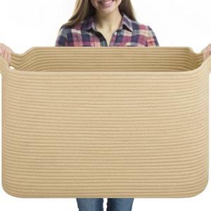 OIASKET 95L Extra Large Blanket Basket, 24" x 16.9" x 14.2" Woven Storage Basket for Living Room, Rectangle Nursery Blanket Storage for Toys, Towels, Dirty Clothes (Jute)
