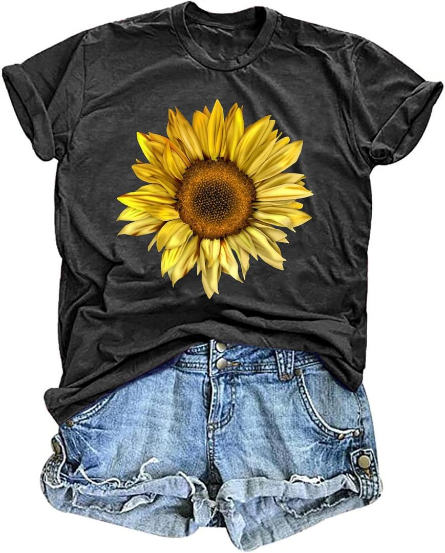 LAZYCHILD Womens Graphic Tees Sunflower Shirts Vintage Flower Graphic Tees Shirts Inspirational Tees Casual Faith Shirt Tops (X-Large, Grey-2)