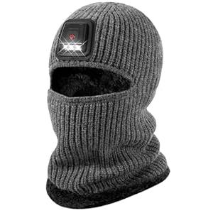 Winter Balaclava Knitted Ski Mask with LED Light - Fleece Lined Full Face Cover Windproof Snow Mask for Skiing, Motorcycling