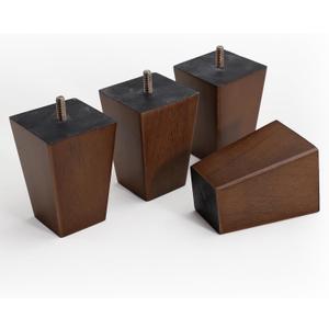 WEKIS Solid Wooden Furniture Legs 4 Inch, Natural Wood Mid Century Brown Square Legs Furniture Replacements Feet for Couch Legs, Sofa Legs, Cabinet Legs, Bench Legs, Bed Legs, Set of 4