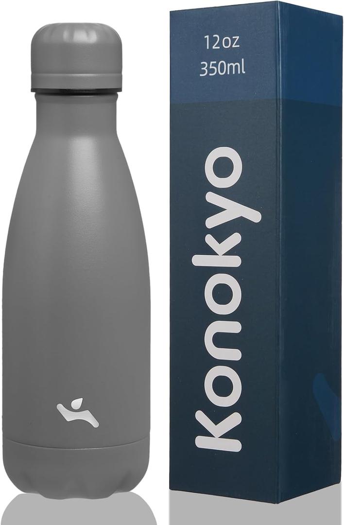 Insulated Water Bottles,12 oz Double Wall Stainless Steel Vacumm Metal Flask for Sports Travel,Gray