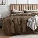 Cotton Duvet Cover Queen Size - 100% Cotton Waffle Weave Brown Duvet Cover Queen Size, GentleSoft and Breathable Bedding Set for All Season, 3 Pieces, 90"x90"