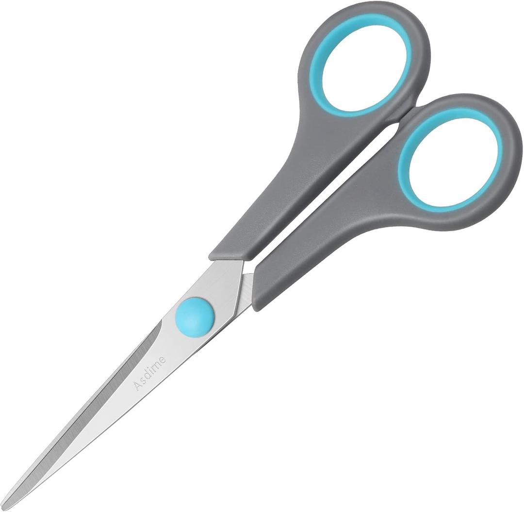 Asdirne 6.4" Scissors, Stainless Steel Blades, Soft Grip Handle, Suitable for Households,Offices and Schools, All Purpose, Blue/Grey